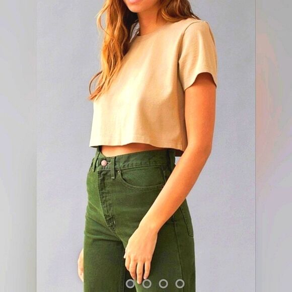 Urban Outfitters Best Fried Boxy Cropped Tee Tan Boho Slouchy - Picture 1 of 11